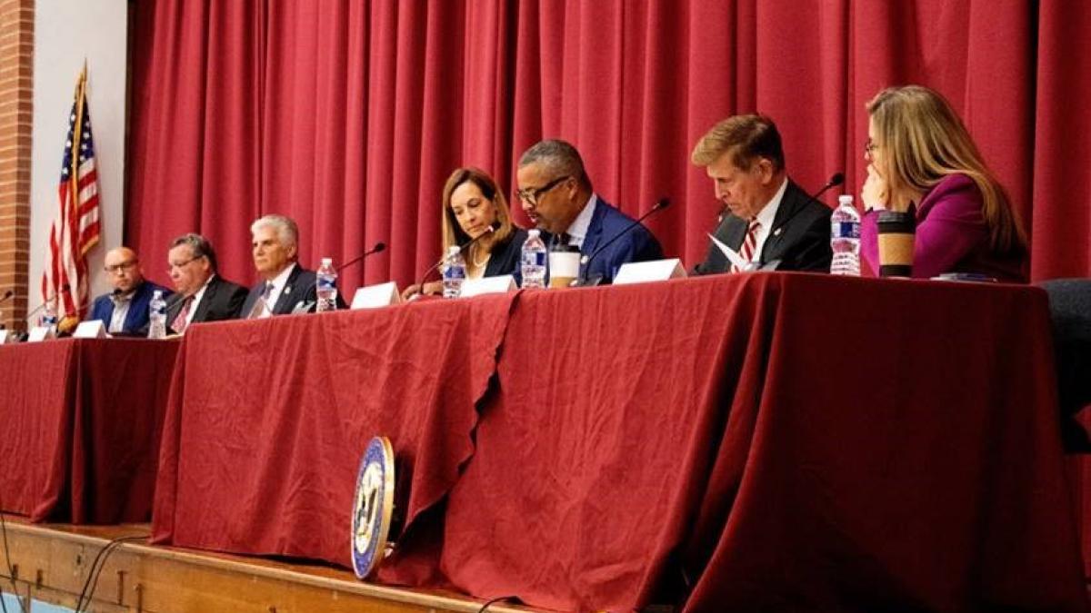 Left to Right: Michael Venezia, Mayor of Bloomfield; Joseph Scarpelli, Mayor of Nutley; Joseph DiVincenzo, Jr., Essex County Executive Rep. Mikie Sherrill, Rep. Donald M. Payne, Jr., Rep. Don Beyer, Rep. Jennifer Wexton