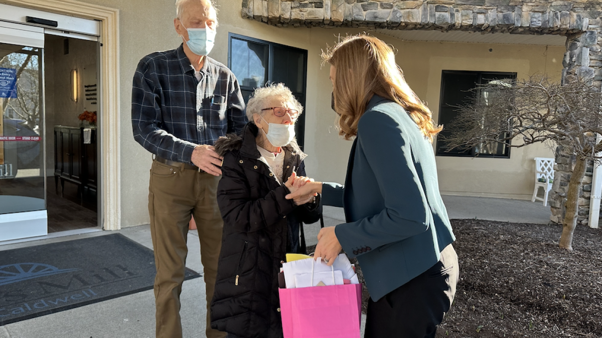 Rep. Sherrill greets residents with Valentines
