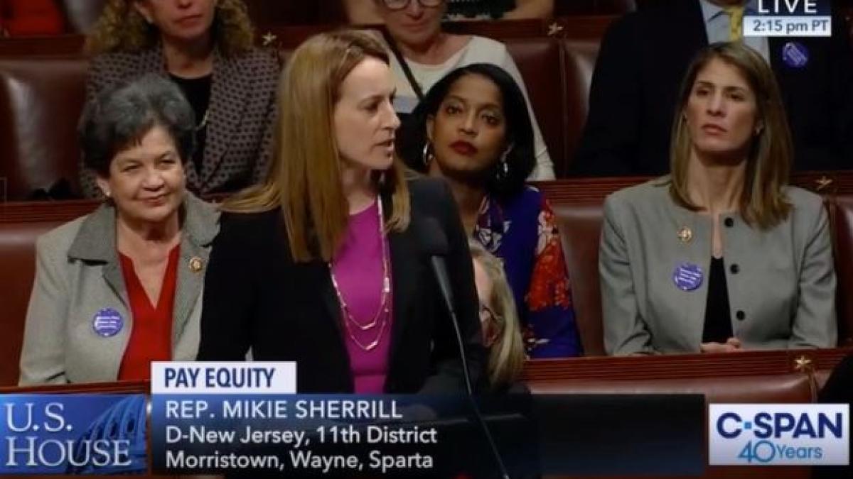 Representative Mikie Sherrill addresses the House before passage of the Paycheck Fairness Act