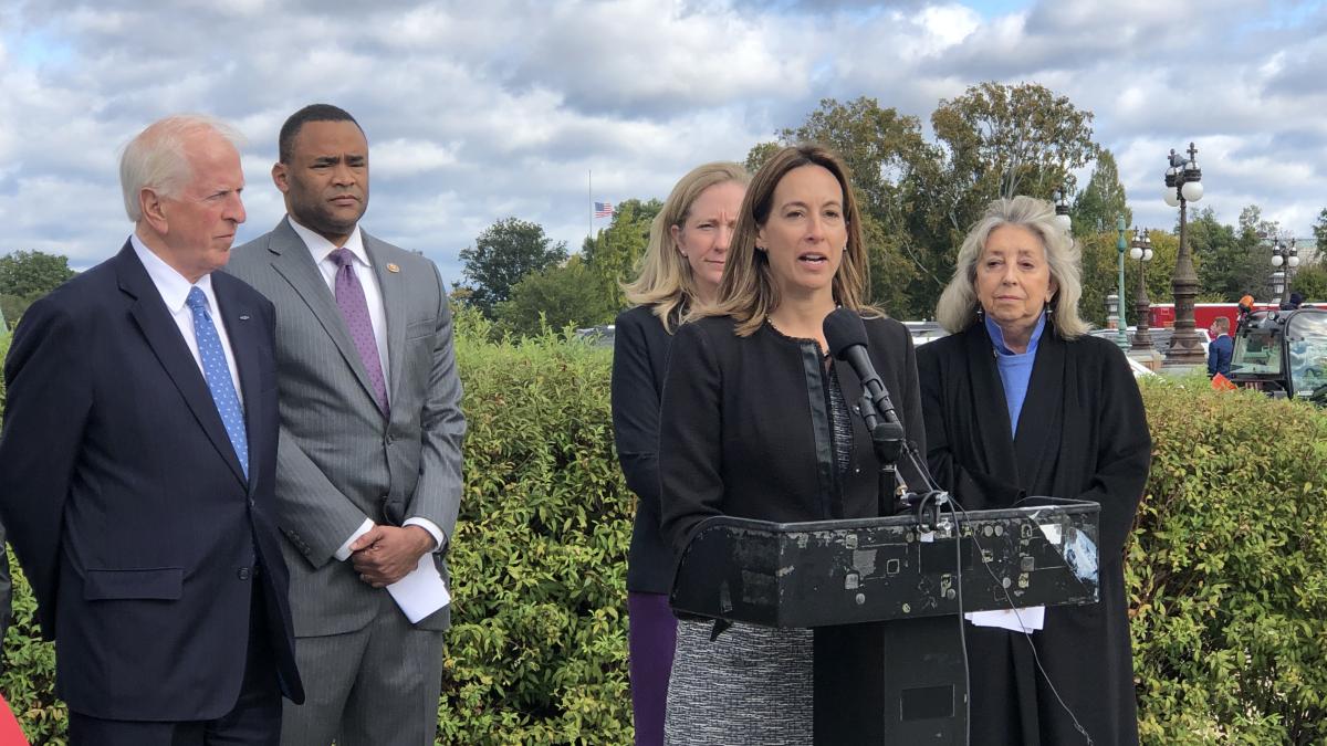 Rep. Sherrill speaks this morning in front of the United States Capitol