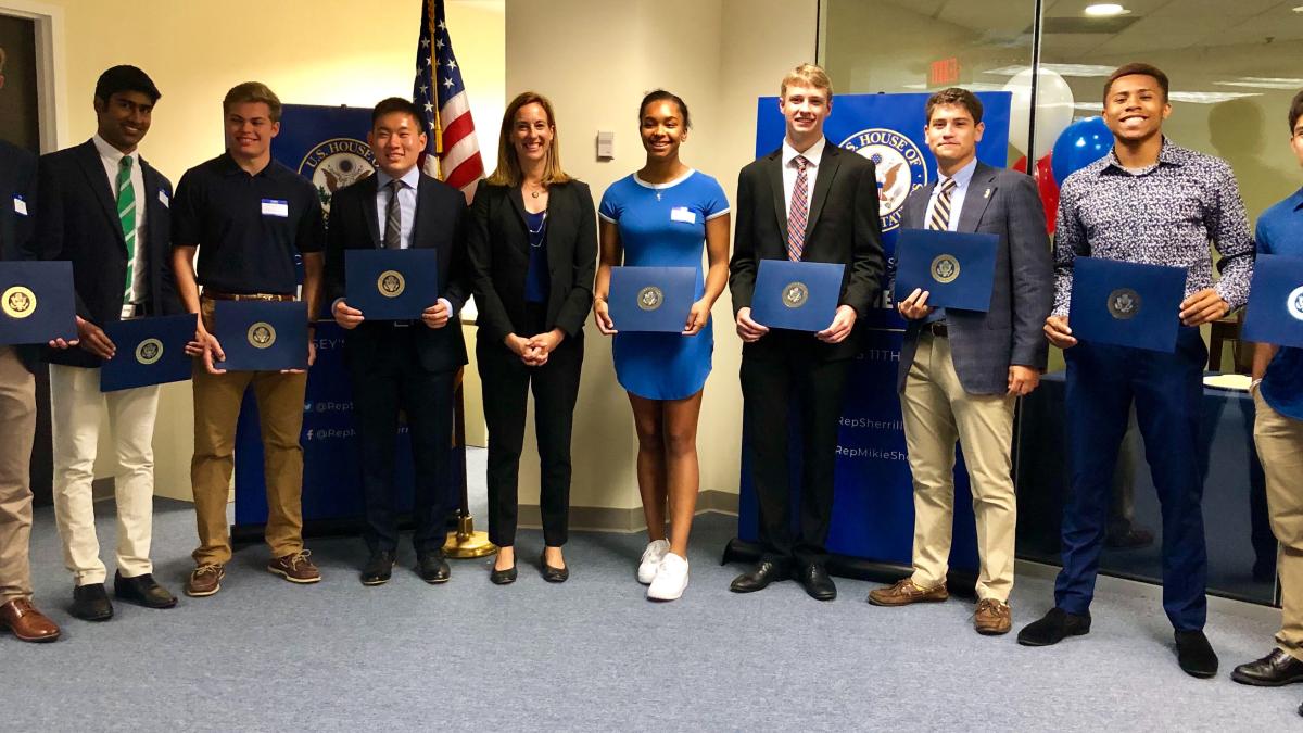 Representative Sherrill with NJ-11 students that were appointed and accepted offers to United States military service academies.