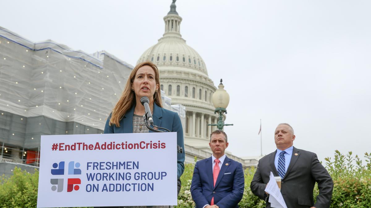 Representative Sherrill announces State Opioid Response Grant bill outside the U.S. Capitol