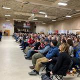 Congresswoman Sherrill answers questions at her town hall meeting Sunday attended by more than 450 constituents.