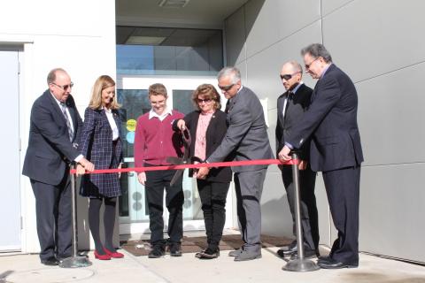 Hopatcong Councilwoman Dawn Roberts, Sgt. Kirspel's mother, cuts the ribbon for the Ballistic Evaluation Center at Picatinny Arsenal