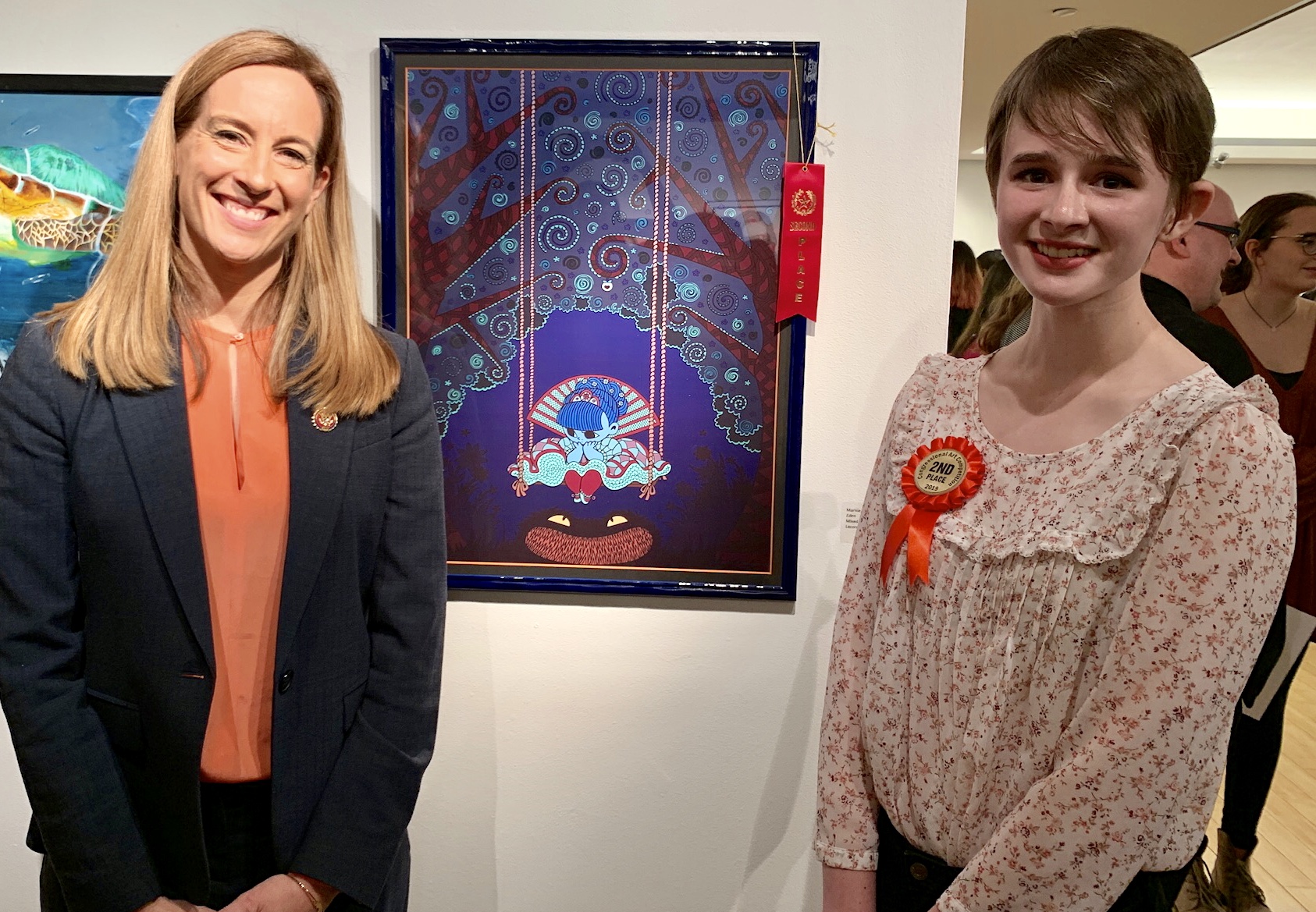 Rep. Sherrill and Marnie Shick from Lacordaire Academy and her piece,