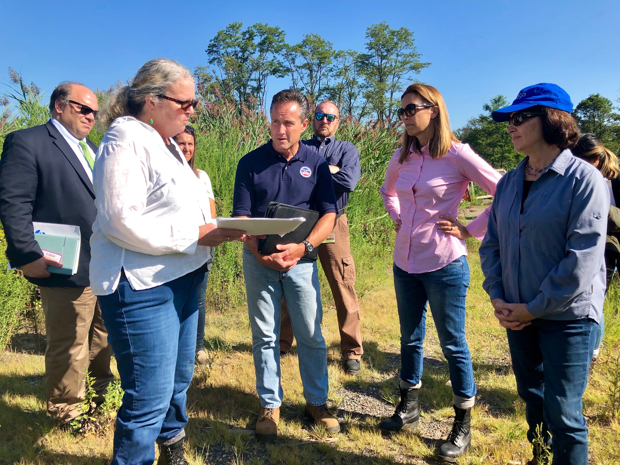 Rep. Sherrill, EPA Regional Administrator Lopez, NJDEP Commissioner McCabe at Rolling Knolls Landfill in Chatham Township